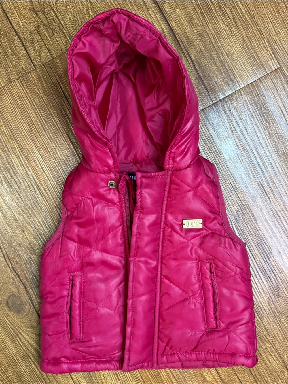 DKNY baby girls Pink Quilted Hooded Puffer vest size 12 months